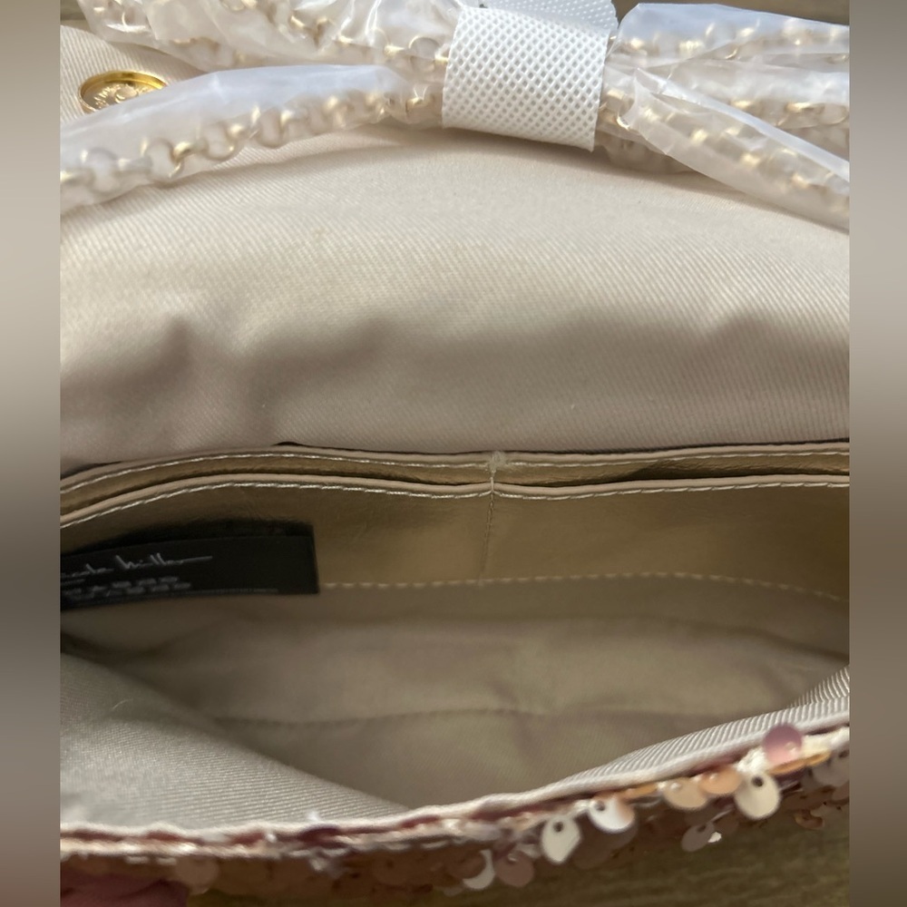 NICOLE MILLER Crossbody Bag Womens Gold Sequin Flap Purse Chain Strap - Picture 7 of 9